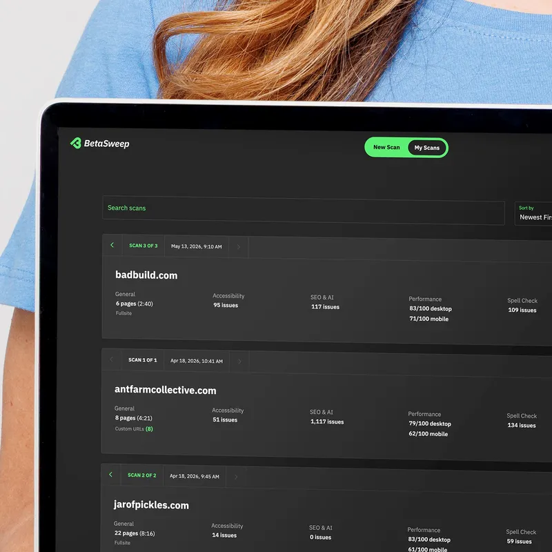 Zoomed in on a laptop showing a list of BetaSweep scans